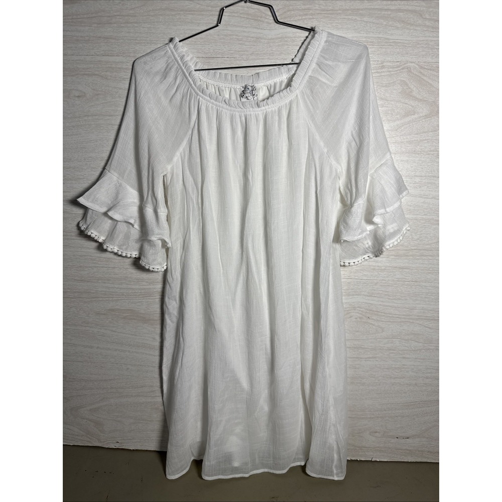 White Naif Boho peasant-style dress Ruffled Sleeves & Neckline Sz Med